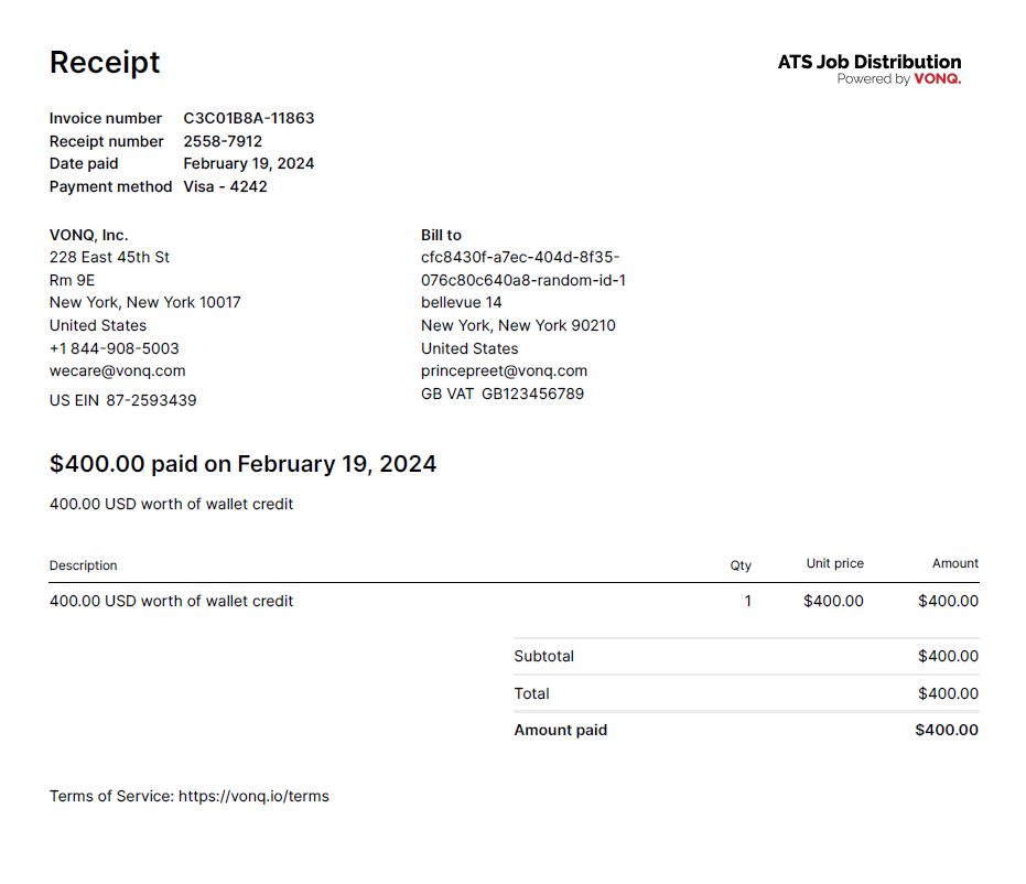 What do invoices and receipts look like? – VONQ HAPI Support